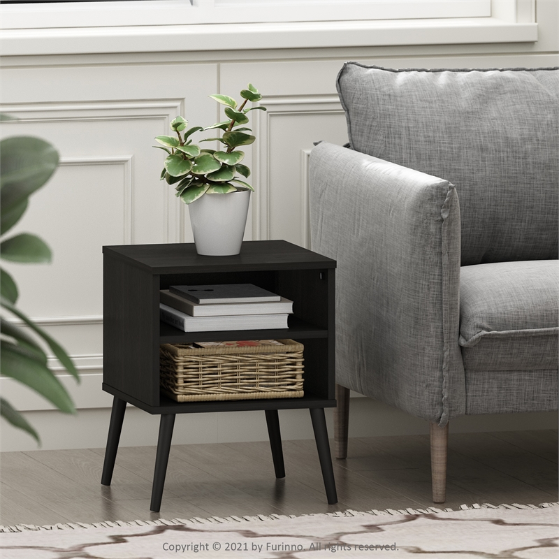 Furinno Claude Mid Century Style End Table with Wood Legs in Espresso