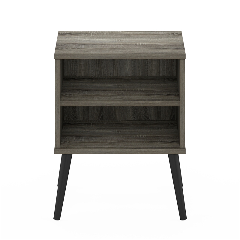 Furinno Claude Mid Century Style End Table with Wood Legs in French Oak Grey