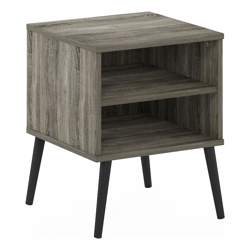 Furinno Claude Mid Century Style End Table with Wood Legs in French Oak Grey