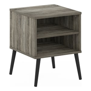 Furinno Claude Mid Century Style End Table with Wood Legs in French Oak Grey