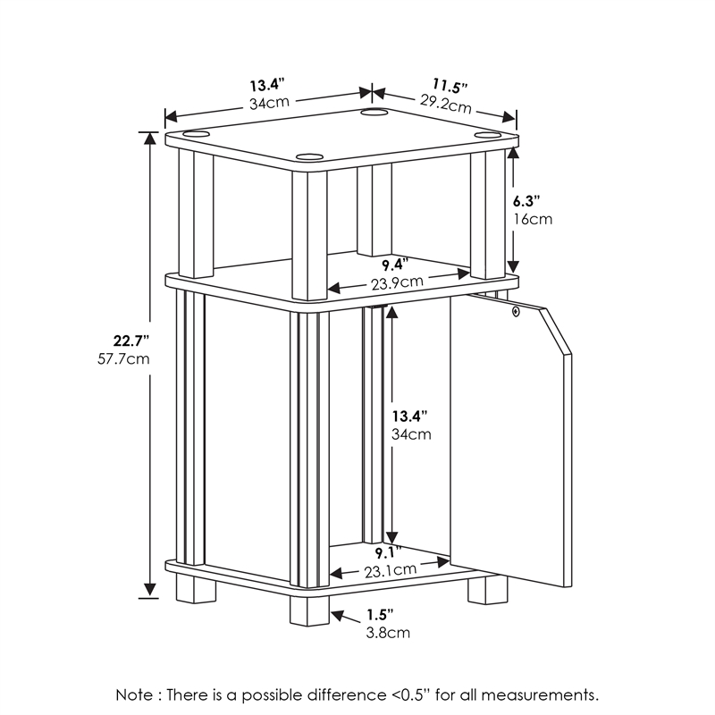 Furinno JUST 3-Tier End Table with Door in Espresso/Black