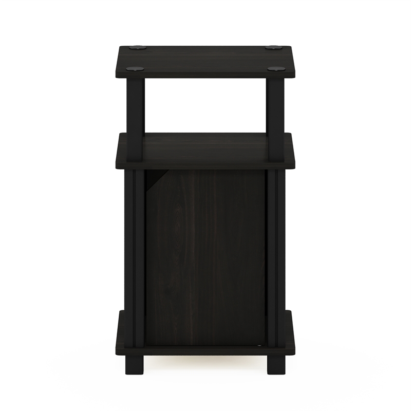 Furinno JUST 3-Tier End Table with Door in Espresso/Black