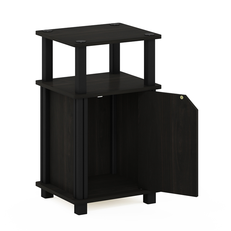 Furinno JUST 3-Tier End Table with Door in Espresso/Black