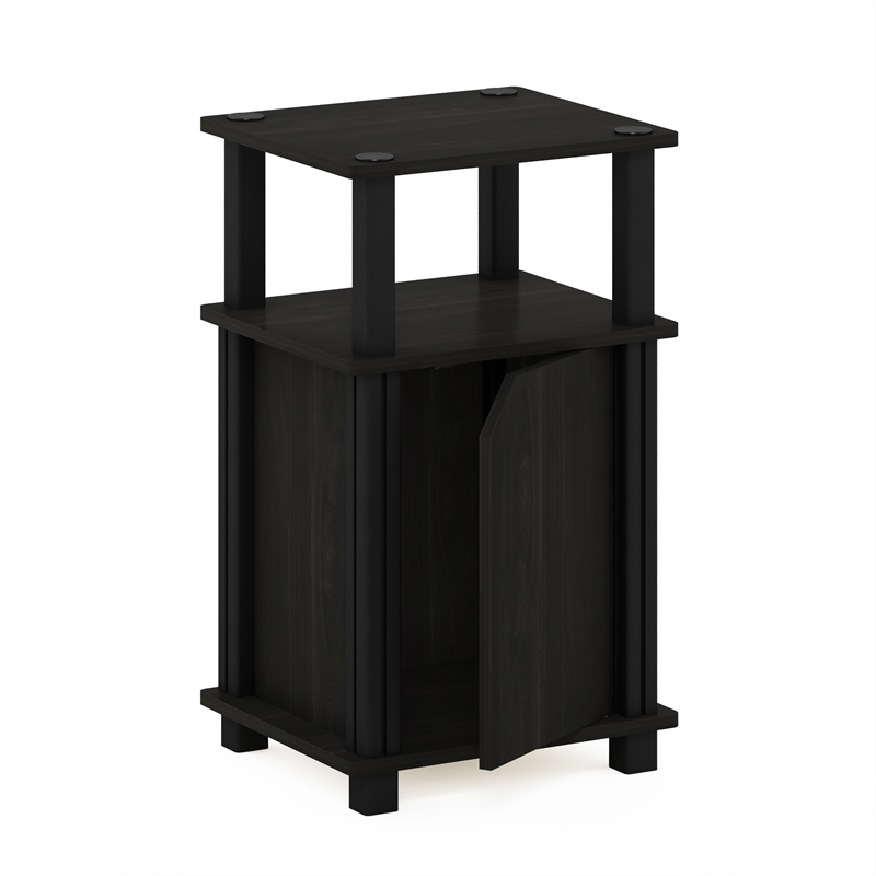 Furinno JUST 3-Tier End Table with Door in Espresso/Black