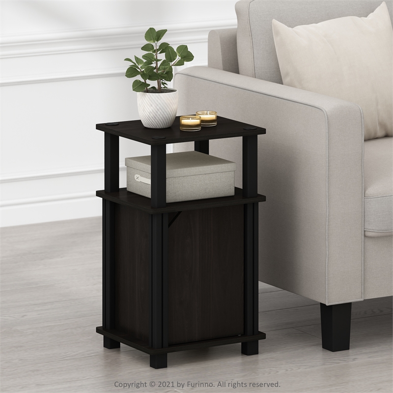 Furinno JUST 3-Tier End Table with Door in Espresso/Black