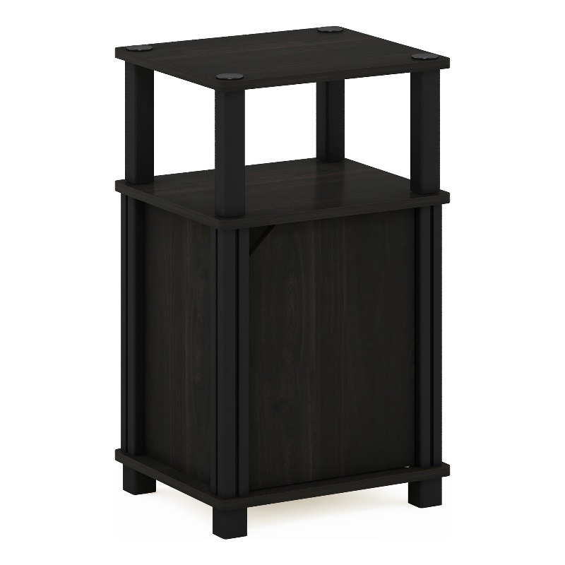 Furinno JUST 3-Tier End Table with Door in Espresso/Black
