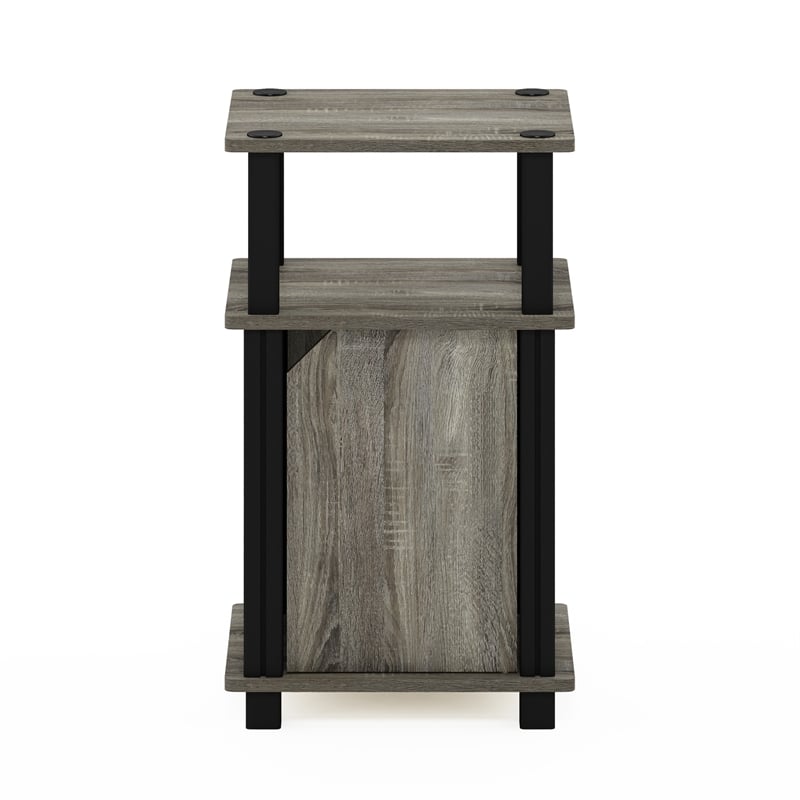 Furinno JUST 3-Tier End Table with Door in French Oak/Black