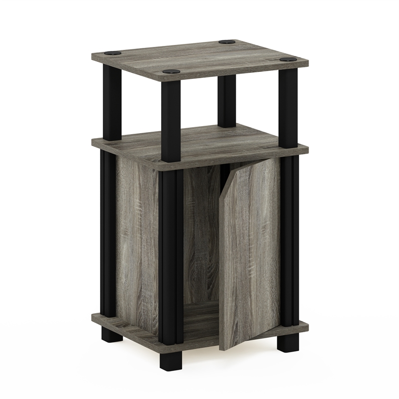 Furinno JUST 3-Tier End Table with Door in French Oak/Black