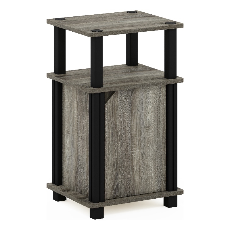 Furinno JUST 3-Tier End Table with Door in French Oak/Black