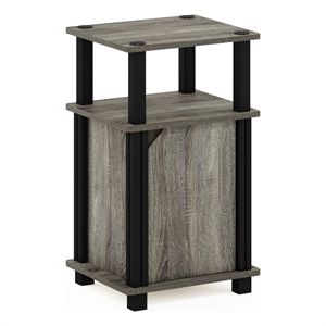 Furinno JUST 3-Tier End Table with Door in French Oak/Black