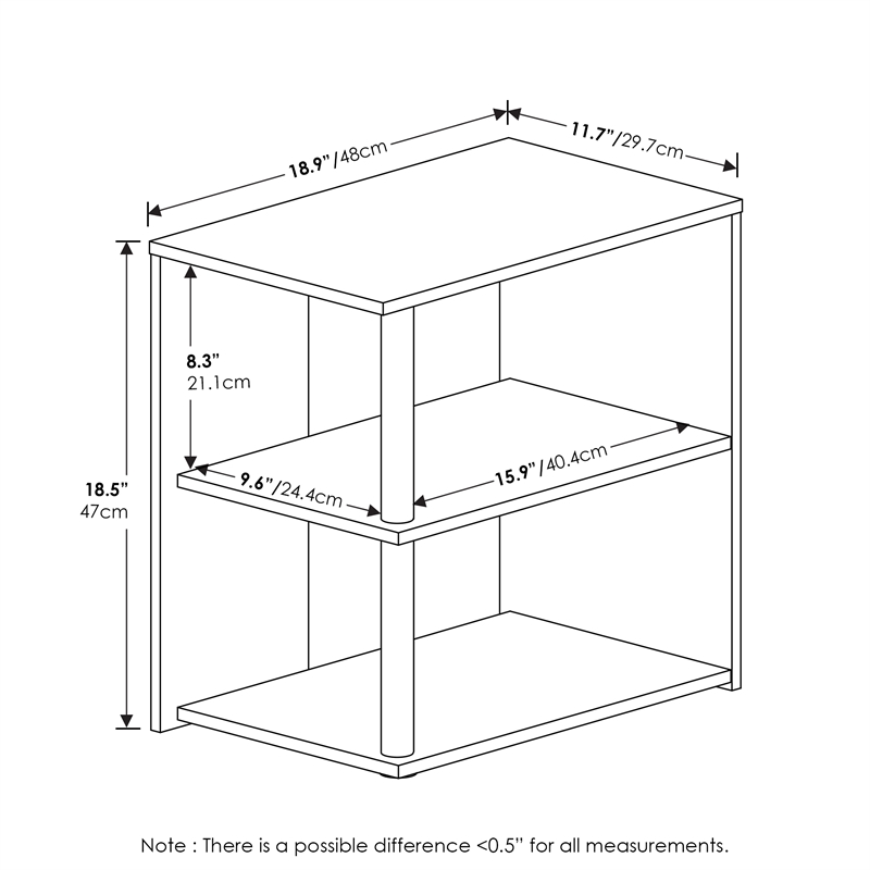 Furinno ROMAIN 2-Tier End Table in French Oak/Black