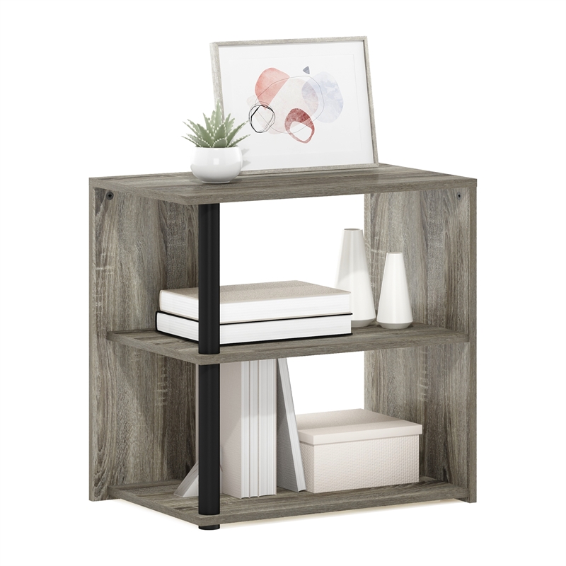Furinno ROMAIN 2-Tier End Table in French Oak/Black