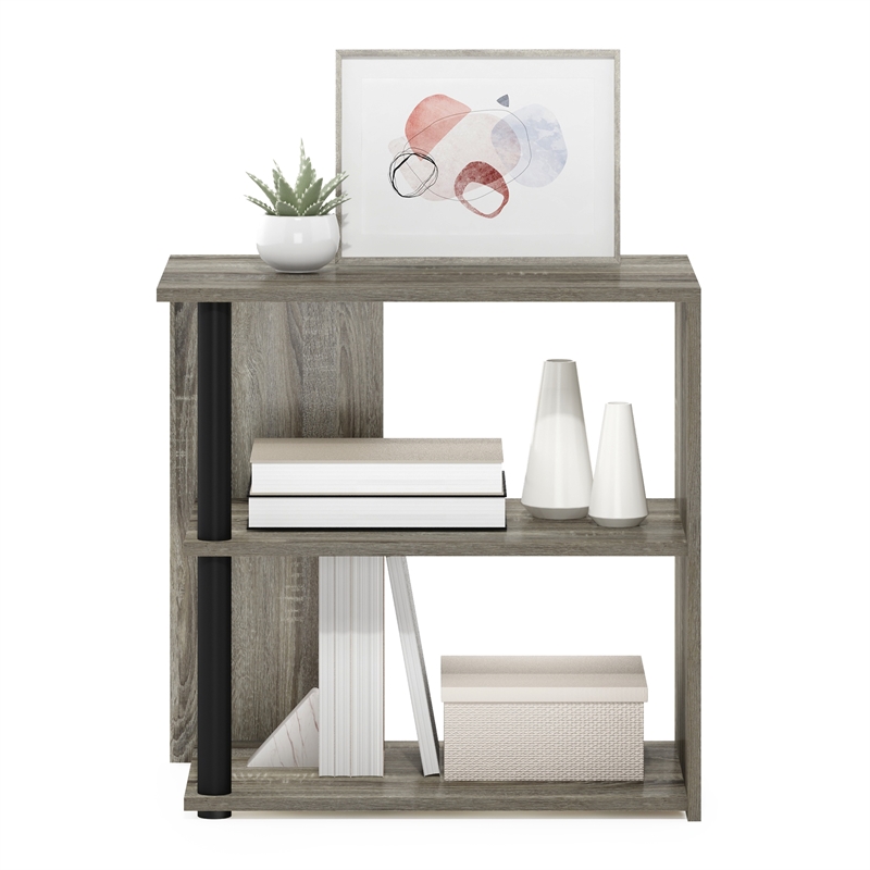 Furinno ROMAIN 2-Tier End Table in French Oak/Black