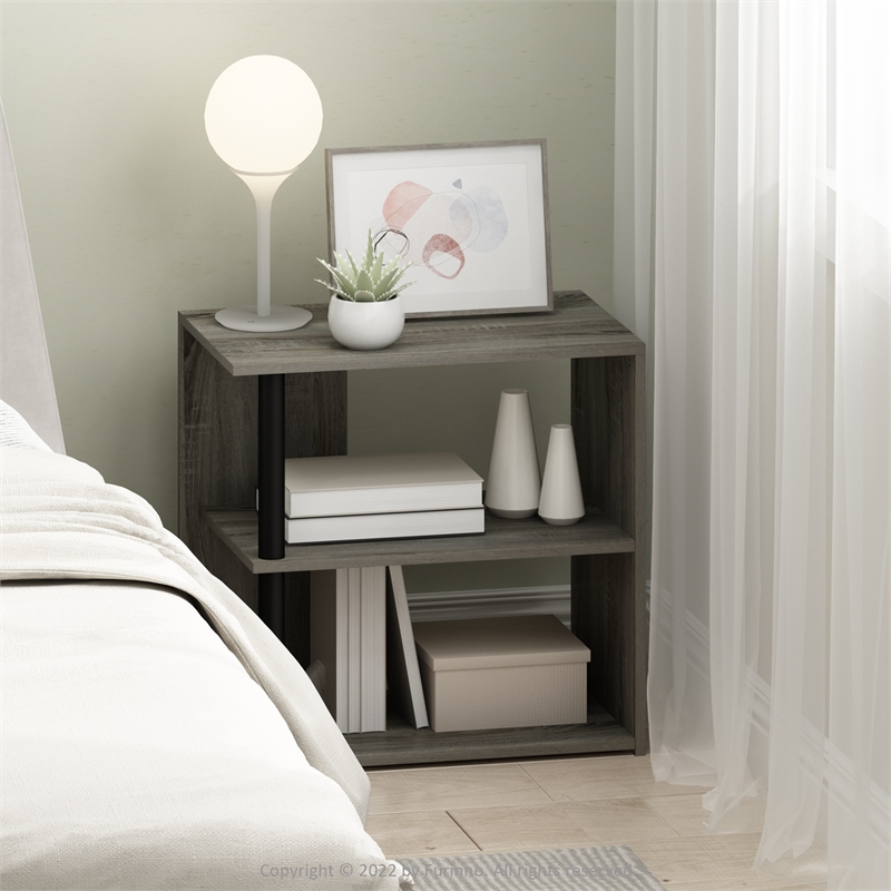 Furinno ROMAIN 2-Tier End Table in French Oak/Black