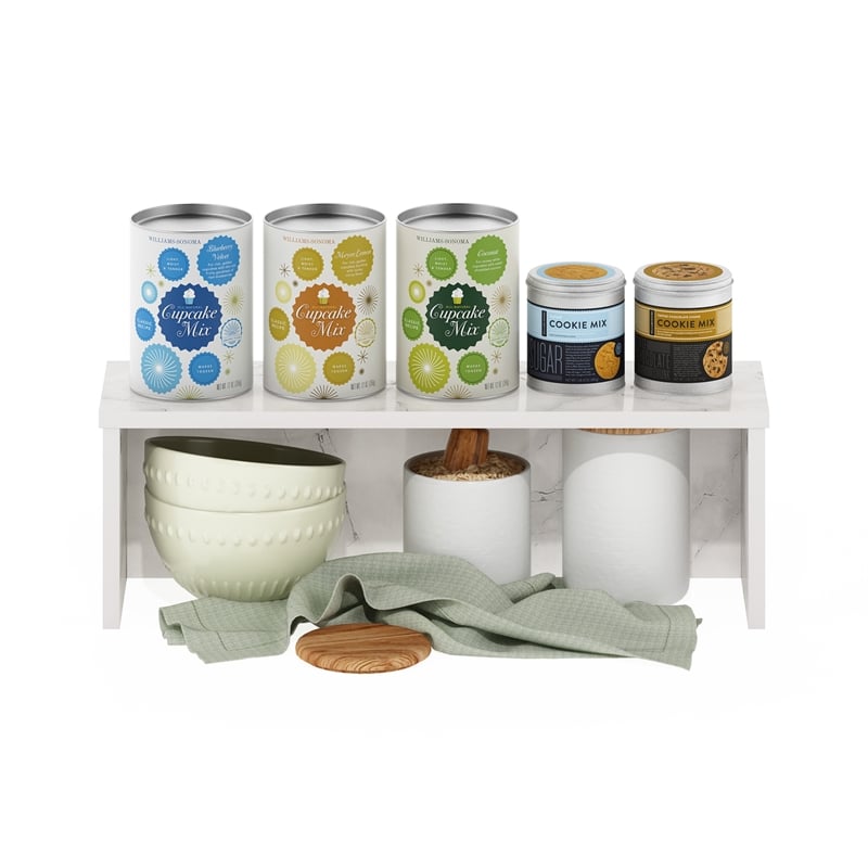 Furinno Helena 18-Inch Kitchen Counter Stackable Organizer Shelf in Marble White
