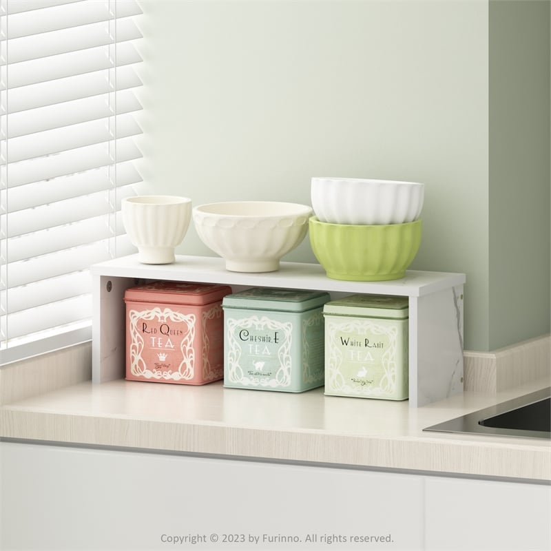 Furinno Helena 18-Inch Kitchen Counter Stackable Organizer Shelf in Marble White
