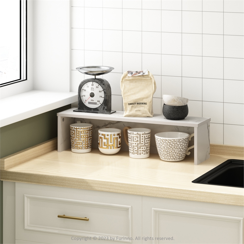 Furinno Helena 23-Inch Kitchen Counter Stackable Organizer Shelf in Marble White