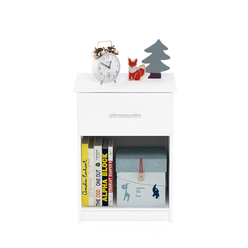 Furinno Tidur Nightstand with Handle with One Drawer in Solid White