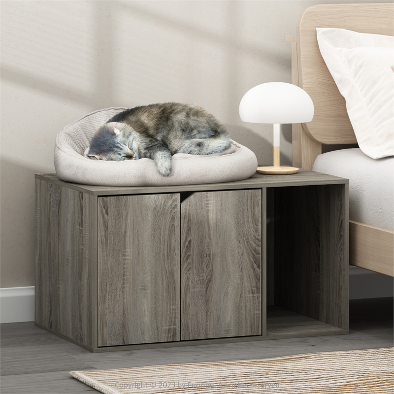 Furinno PELI Litter Box Enclosure in French Oak Grey