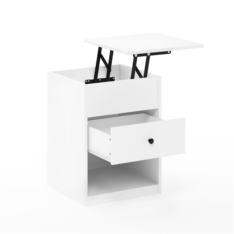 Furinno JENSEN Lift Top Nightstand in Solid White