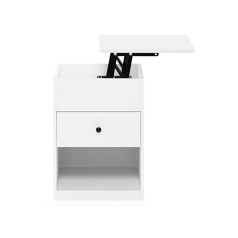 Furinno JENSEN Lift Top Nightstand in Solid White