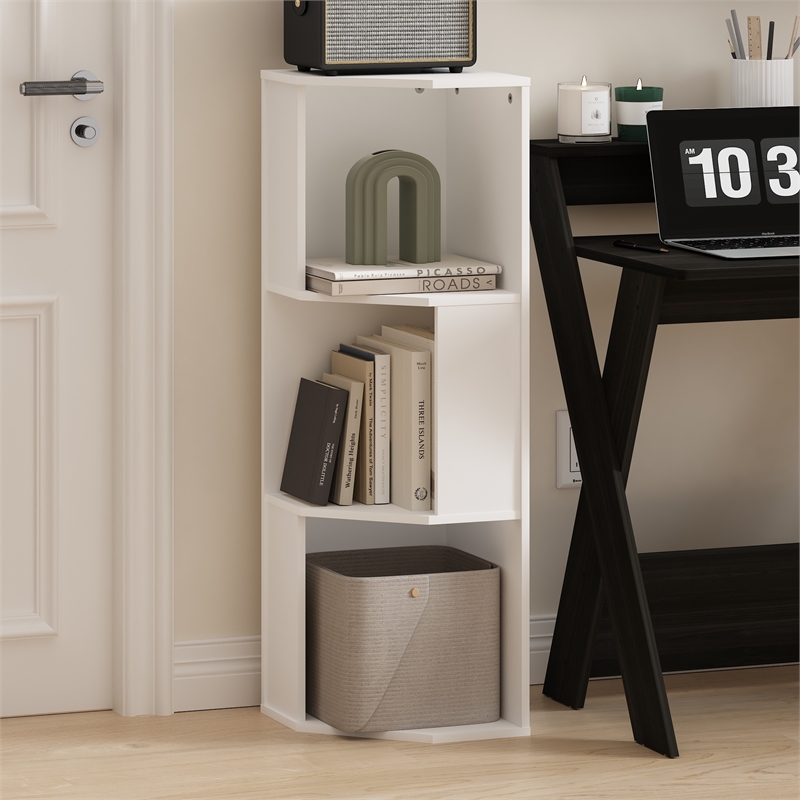 Furinno ECON 3-Tier Freestanding Corner Shelf Bookcase in Bookshelf in White