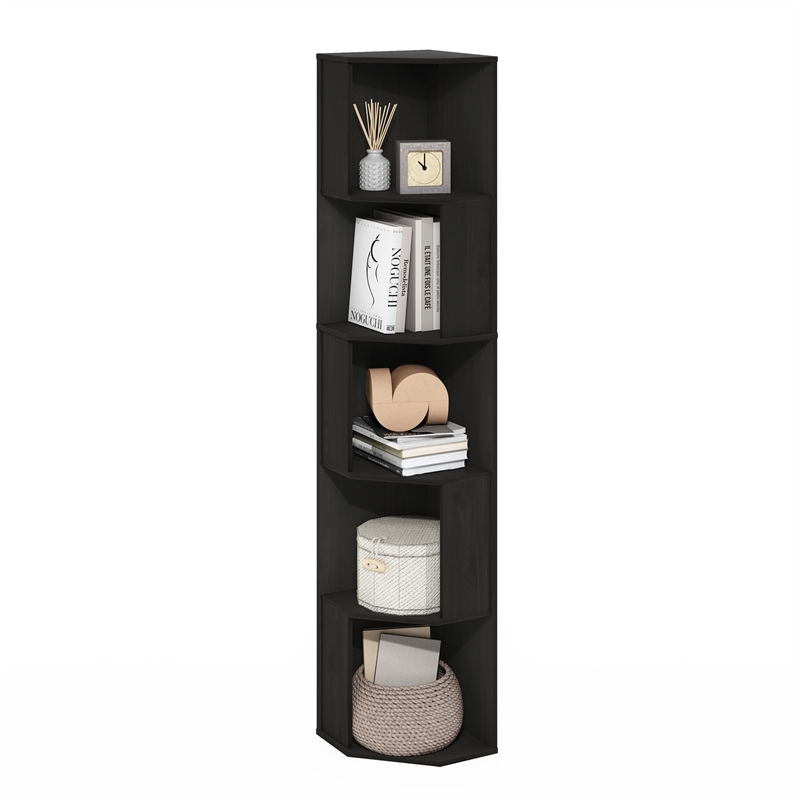 Furinno ECON 5-Tier Freestanding Corner Shelf Bookcase in Bookshelf in Espresso