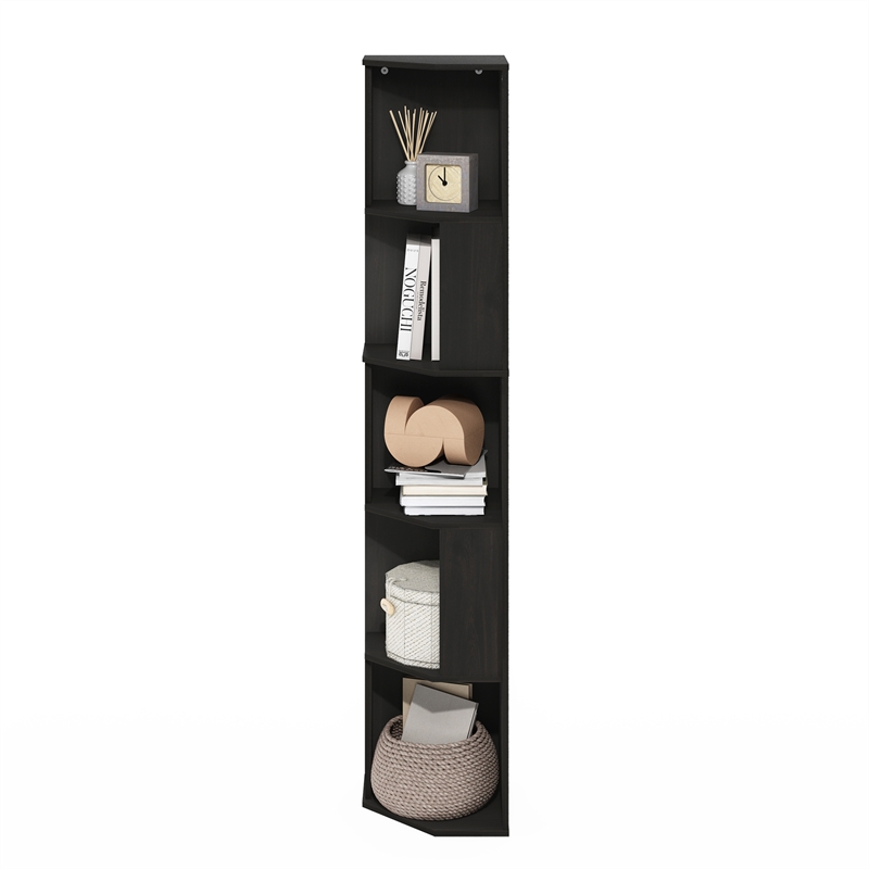 Furinno ECON 5-Tier Freestanding Corner Shelf Bookcase in Bookshelf in Espresso
