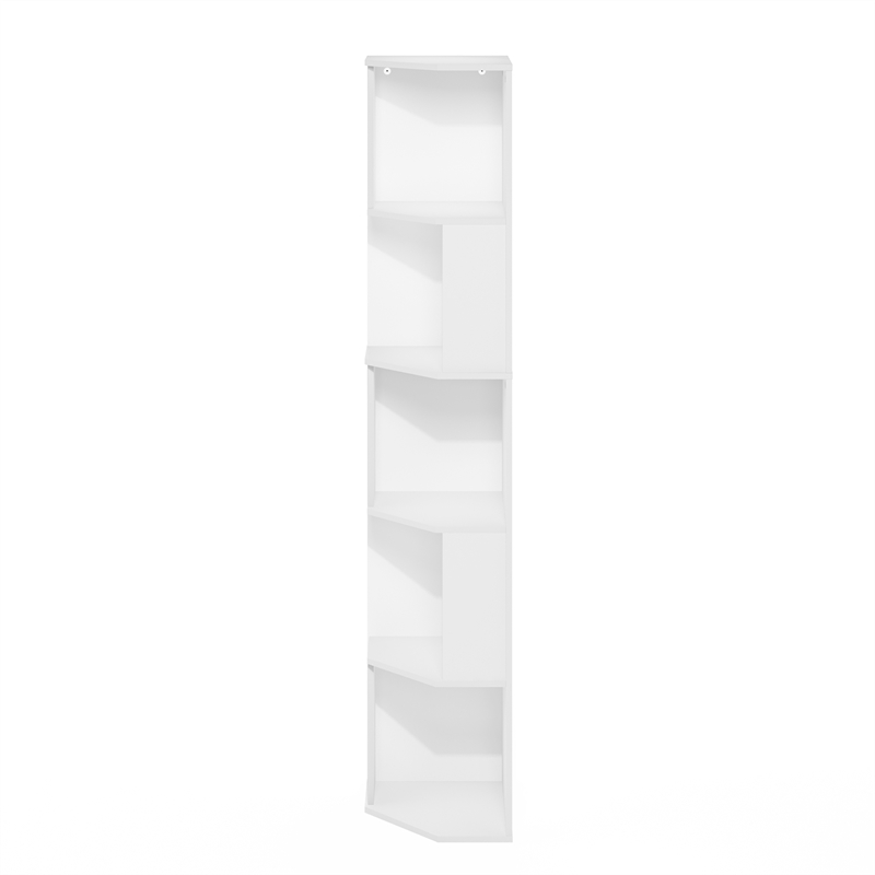 Furinno ECON 5-Tier Freestanding Corner Shelf Bookcase in Bookshelf in White