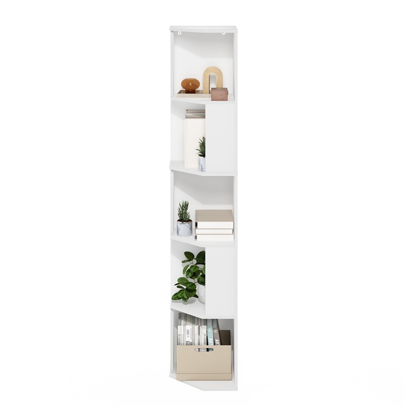 Furinno ECON 5-Tier Freestanding Corner Shelf Bookcase in Bookshelf in White