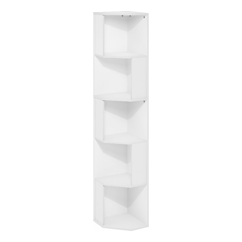 Furinno ECON 5-Tier Freestanding Corner Shelf Bookcase in Bookshelf in White