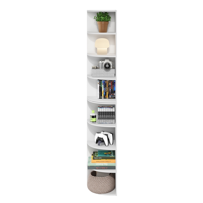 Furinno ECON 8-Tier Corner Shelf Bookcase in Bookshelf in White