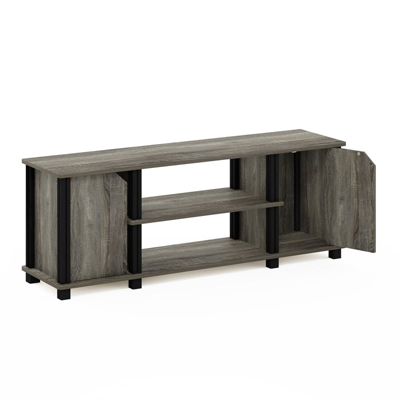 Furinno SIMPLISTIC TV Stand with Shelves and Storage in French Oak/Black
