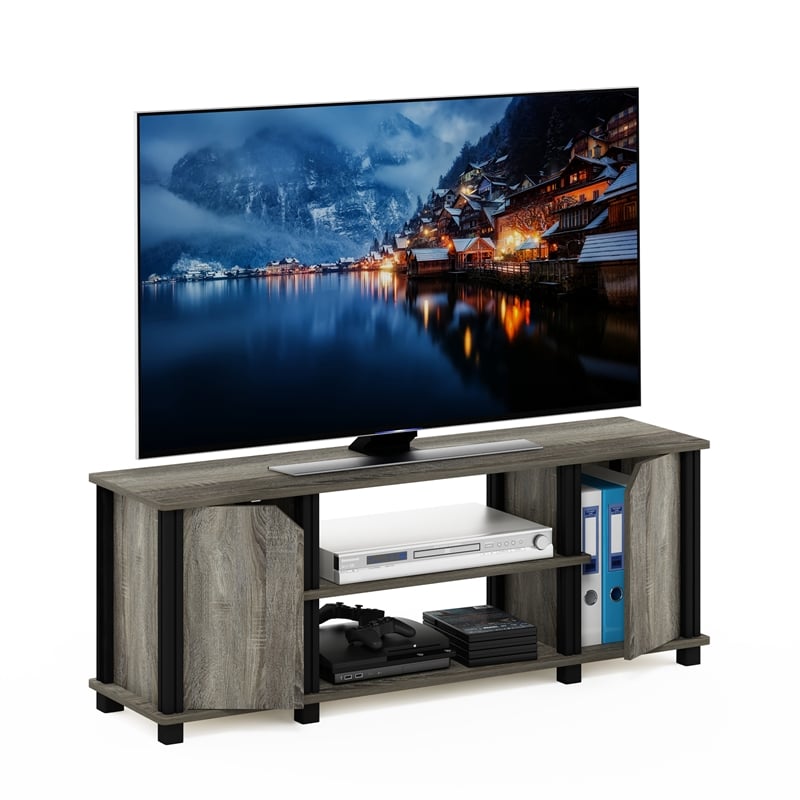 Furinno SIMPLISTIC TV Stand with Shelves and Storage in French Oak/Black