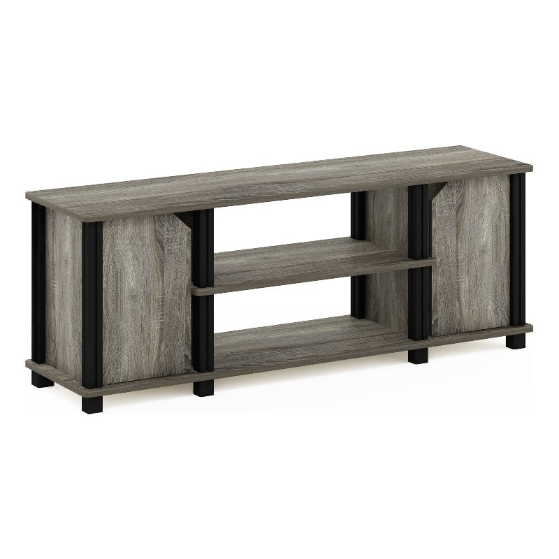 Furinno SIMPLISTIC TV Stand with Shelves and Storage in French Oak/Black