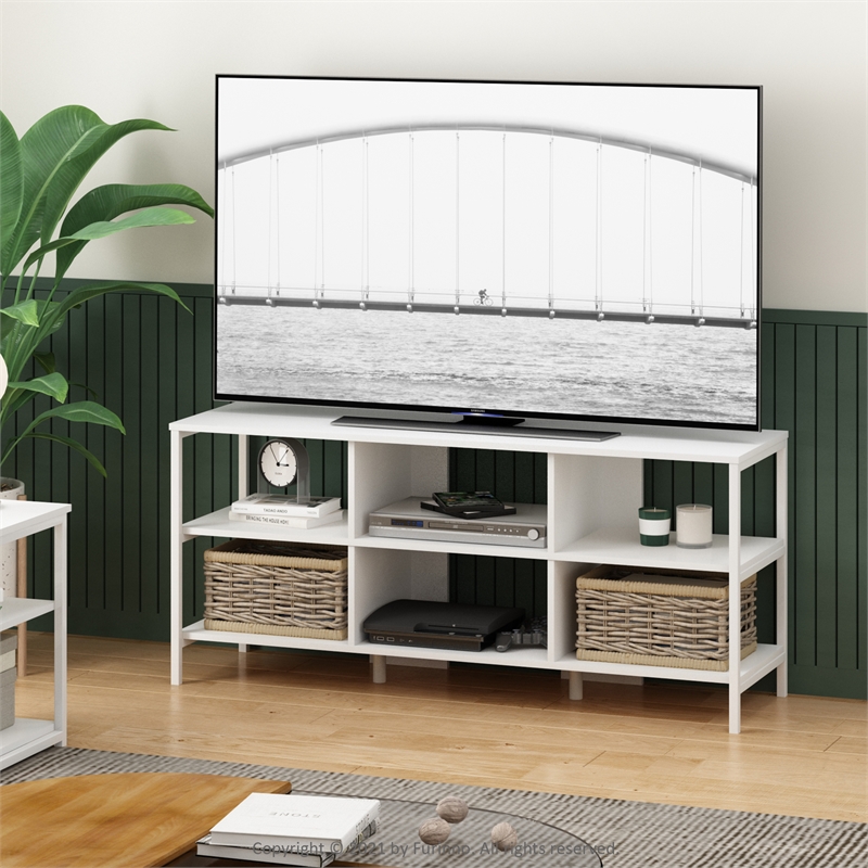 Furinno CAMNUS Modern Living TV Stand for TVs up to 60 Inch in Solid White/White