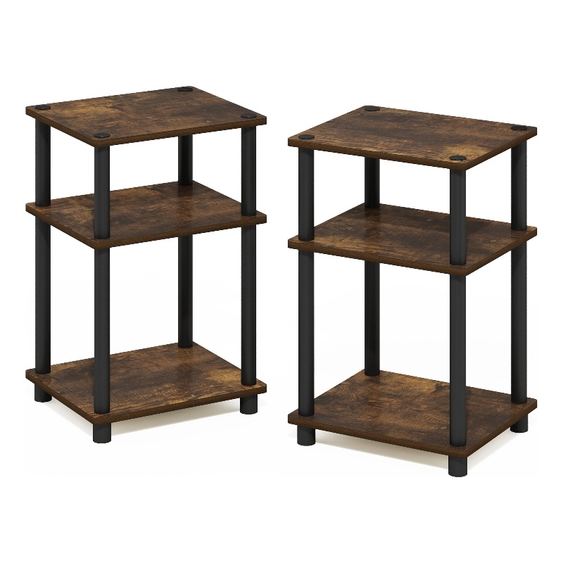 Furinno JUST 3-Tier Turn-N-Tube End Table in 2-Pack in Amber Pine/Black