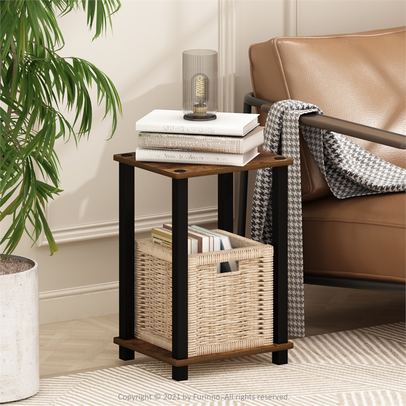 Furinno SIMPLISTIC End Table in Small in Amber Pine/Black