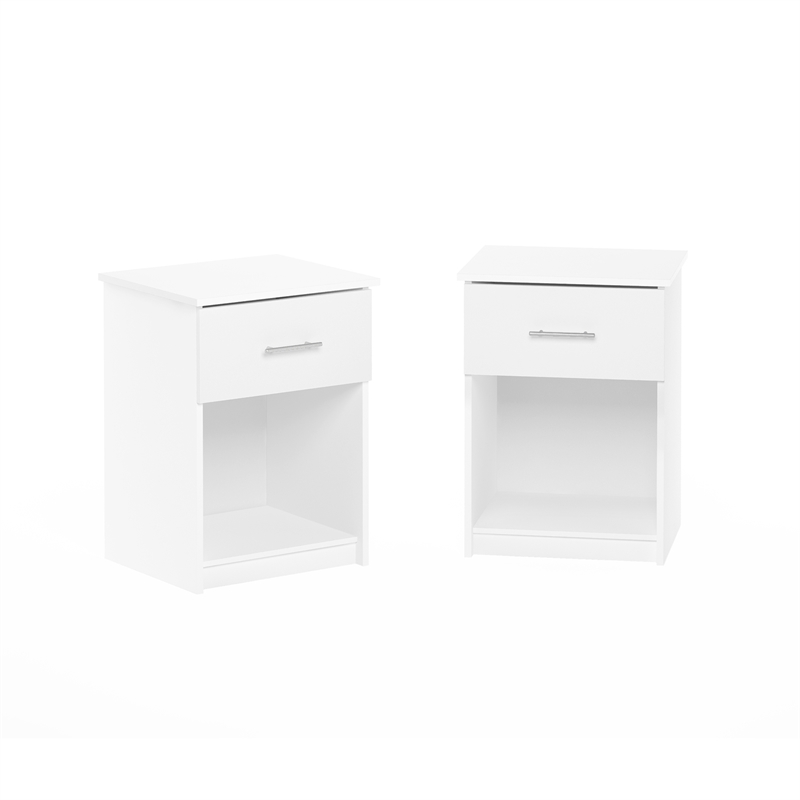 Furinno Tidur Nightstand with Handle with One Drawer in Set of 2 in Solid White