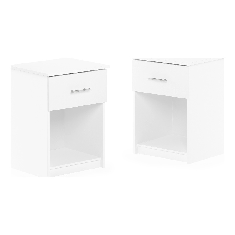 Furinno Tidur Nightstand with Handle with One Drawer in Set of 2 in Solid White
