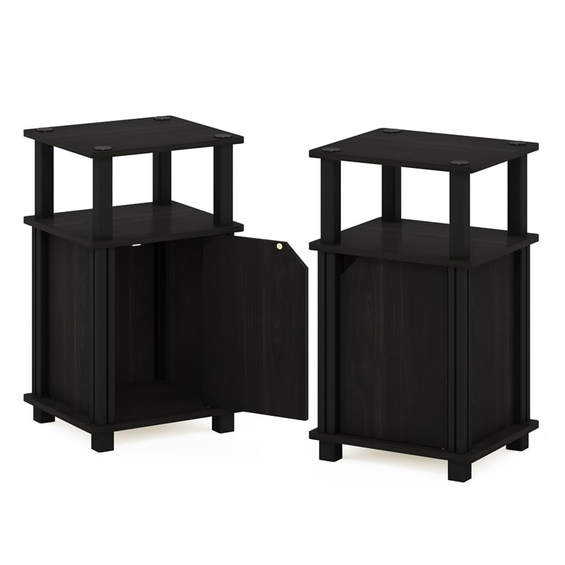Furinno JUST 3-Tier End Table with Door Set of 2 in Espresso/Black