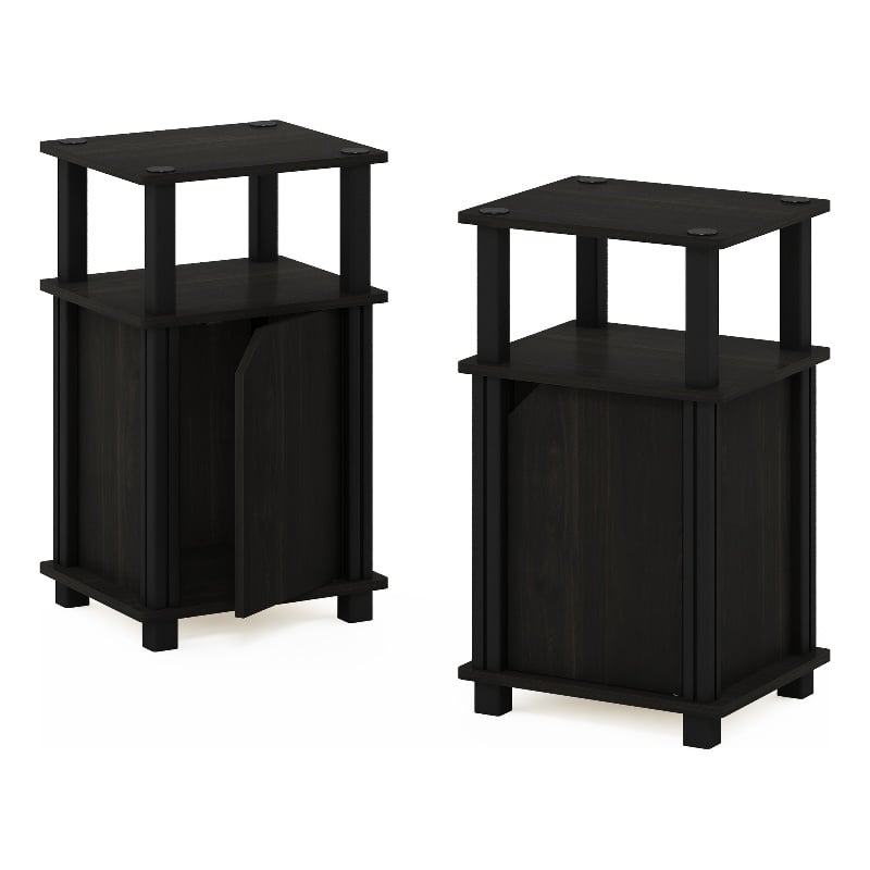 Furinno JUST 3-Tier End Table with Door Set of 2 in Espresso/Black