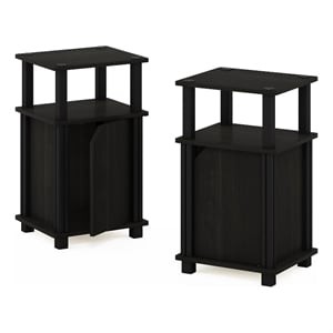 Furinno JUST 3-Tier End Table with Door Set of 2 in Espresso/Black
