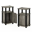 Furinno JUST 3-Tier End Table with Door Set of 2 in French Oak/Black