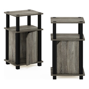 Furinno JUST 3-Tier End Table with Door Set of 2 in French Oak/Black