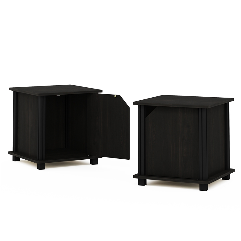 Furinno SIMPLISTIC End Table with Storage Set of 2 in Espresso/Black