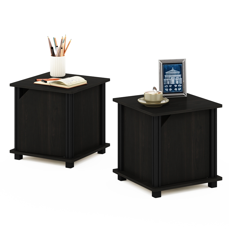 Furinno SIMPLISTIC End Table with Storage Set of 2 in Espresso/Black