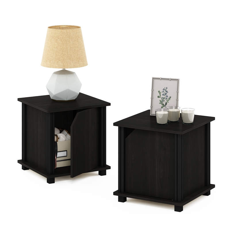 Furinno SIMPLISTIC End Table with Storage Set of 2 in Espresso/Black