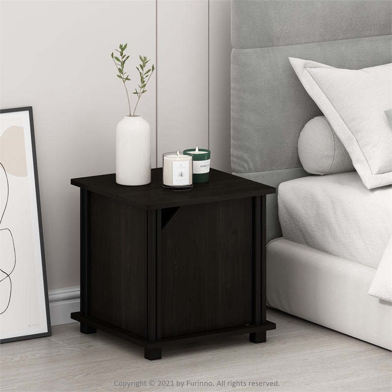 Furinno SIMPLISTIC End Table with Storage Set of 2 in Espresso/Black