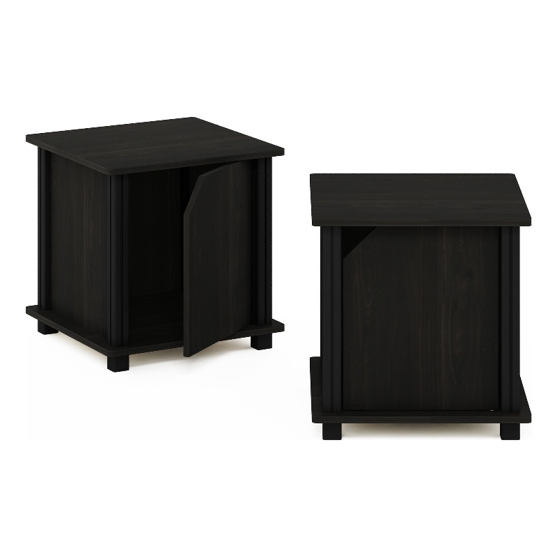 Furinno SIMPLISTIC End Table with Storage Set of 2 in Espresso/Black